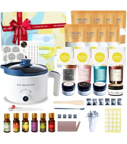 Kit Complet Fabrication De Bougies DIY - Avec Fondeur De Cire électrique, 1.5 Kg Cire, Huiles Essentielles, Colorants, Pots - Pour Adultes, Activité Créative