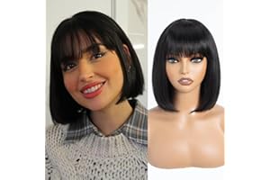 ZEALADY Straight Bob Wigs For Black Women Human Hair Wig Parrucca Donna Capelli Veri Umani Corti Parrucche Bob Wigs Human Hair Parrucca Capelli Umani Colore Nero Naturale 10 Pollici