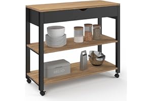 IDMarket - Carrello da cucina Penh XXL con cassetto e piano di lavoro nero vassoi in faggio L.100 cm