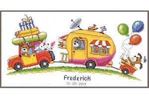 Vervaco Stickpackung Zählmuster Unterwegs in den Urlaub Kit de Punto de Cruz contado, Algodón, Blanc, 40.0 x 21.0 x 0.30000000000000004 cm