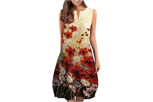 QI_LIANG Cocktail Fille Patineuse Printemps Casual Cocktail Motif Elastique Gilet Longue Col Robe Tunique Women Date d'anniversaire Polyester Ample