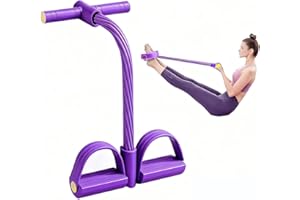 Garegce 6 Tubes Pedal Resistance Band, Sit Up Pull Rope, Abdominal Trainer with Foot Pedal, Full Body Home Workout Equip