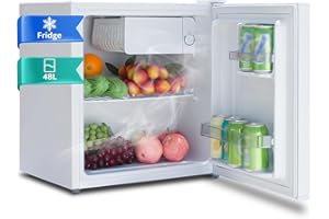 SMETA 48L Mini Kühlschrank, Klein Kühlschrank mit Gefrierfach, 230V Leise Tischkühlschrank für Büro, Camping, Schlafzimmer & Hotel mit Umkehrbarer 6-Stufen Thermostat, 39dB, 0-10℃