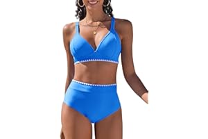 UMIPUBO Traje de Baño 2 Piezas Mujer Bikinis Push up Cuello en V Talle Alto Bañadore Conjunto Sólido Sexy Cintura Alta De Dos Piezas