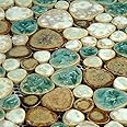 Hominter Pebble Porcelain Tile Turquoise Green Cream and Coffee Mosaic Waterproof Ceramic Tiles Flooring for Kitchen Bath Backsplash Pool Tile Shower Floor & Wall (6 Square Feet)
