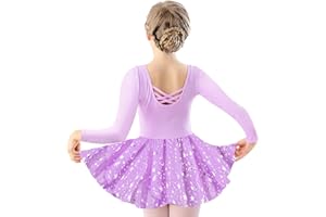DANSHOW Body da Danza Classica per Ragazze Vestito da Body da Danza Cinghie Incrociate Sul retro Body da Danza per Bambini, Gonna in Chiffon Irregolare lucido