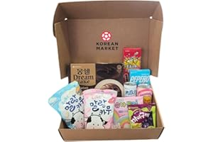 Korean Market | Caja Misteriosa de Dulces Coreanos | Un Regalo Dulce | 1 Caja Galletas Choco, 2 Refrescos, 2 Sticks Galleta y Choco, 2 Nubes de Caramelo, 2 Algodón de Azúcar y 2 Gominolas Coreanas