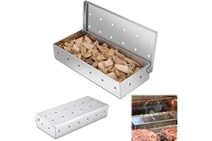Xiciki BBQ Smoker Box, Stainless Steel Wood Chip Smoker Box for Gas, Charcoal & Electric Grills, Portable Grilling Accessories with Lid for Enhanced Smoky Flavor on Meat and Fish