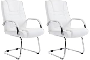 CLP 2er Set XXL-Freischwinger Attila I gepolsterter Besucherstuhl mit Kunstleder-Bezug I Bis 180 kg belastbar, Farbe:weiß