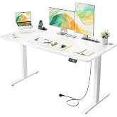 HLFURNIEU Electric Lift Desk with Sockets 120 x 60 cm, White | Lift-Up Desk Table with USB Ports, Height Adjustable Table wit