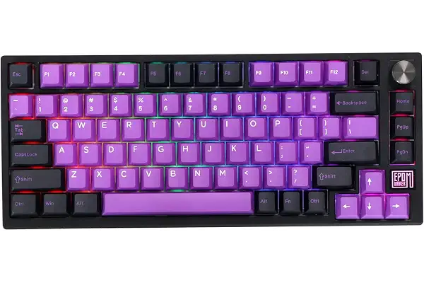EPOMAKER TH80 SE Junta 75% Teclado Mecánico, NKRO Hot-Swap RGB Triple Modo Teclado Gaming con Poron/Espuma EVA, Programable, 4000mah Batería para E-Sport/Win/Mac(Black Purple, Flamingo Switch)