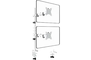 WORLDLIFT Dual Monitor Stand- Vertical Stack Monitor Desk Mount for Two Screens Up to 32 Inch Height Adjustable Screen Supports with Swivel, Tilt, Rotation, C-Clamp and Grommet Bases