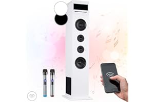 Auna KTV Karaoke con CD Integrado, 2 Microfonos y Bluetooth, Karaoke Portatil para Adultos y Niños, Display de Luces LED, RCA Video, Entrada AUX, Microfono Karaoke Infantil, Sistema Audio Altavoz