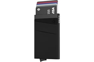 VULKIT etui na karty z kieszonką na pieniądze - portfel z blokadą RFID - wąskie metalowe etui na karty bankowe pomieści 5 kart i banknoty