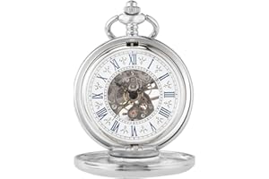 BOSHIYA Men's Pocket Watch Mechanical Luminous Vintage Steampunk Skeleton Half Hunter Hand Wind Mechanical Pocket Watch with Chain for Men