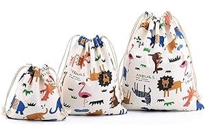 ABARÍA abaria 3 pz Sacchetto Coulisse Cotone, Piccolo Organizer Borsa per Giocattoli, Valigia Bambini, Abbigliamento per Neonati, Animale Beige