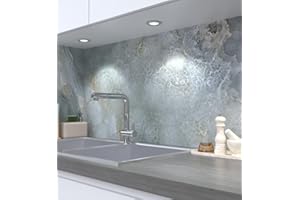 MyMaxxi Küchenrückwand Folie selbstklebend matt - einfache Montage ohne Bohren 0,4mm stark Versteift - Motiv Marmor Steinplatten grau 60cm hoch - Spritzschutz Küche Klebefolie - Wand 280 x 60cm