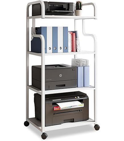 Susei Printer Stand, White, 2-Tier Printer Table With Wheels, Space-Saving Wooden Desk Shelf - View #11