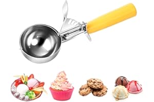 ZJHFC Cuillère à Glace 70 mm, Cuillère à Biscuits Cuillère à Glace en Acier Inoxydable 18/8 avec Gâchette et Poignée Confortable pour Boule à Glace, Pâtisserie, Boule à Melon, 24 TSP / 8 tbsp / 118ml