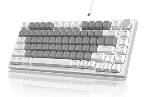 YINDIAO Ajazz AK820 Klawiatura Mechaniczna z Pokrętłem,Układ ANSI 75%,81 Keys,Przewodowa Klawiatura do Gier,5 Pianek Dźwiękochłonnych,Hot-swap,Przełącznik Liniowy,Białe światło,na PC,MAC(Biały&Szary)