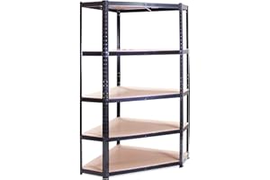 G-Rack Garage Corner Shelf - Racking, Shelving Storage Unit - 5 Tier Black Corner Shelves for Home, Office - 180 x 90 x 90 x 40 x 71 cm - Single Bay 175kg Load Per Tier (875kg/Unit) 5-Year Warranty