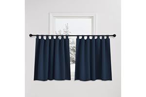 PONY DANCE Rideaux Occultant Court - Décoration de Petite Fenêtre Draperies Cuisine Design Moderne Isolants Thermiques Opaque à Pattes, 140x90 cm(LxH), 2 PCs, Bleu Foncé