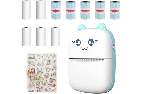 Mini imprimante de poche portable Bluetooth sans fil imprimante photo imprimante imprimante thermique USB avec papier thermique autocollant papier thermique pour création d'agenda, cadeau pour enfants