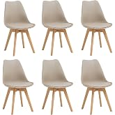 DEYARNA HOME Pack of 6 Nordic Dining Chairs, Kitchen Chairs with Upholstered Leather Cushion and Beech Wood Legs, for Dining