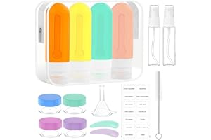SUVEK Flacons Voyage Silicone 90ml, 16 Pièces Bouteilles Kit Avion, Contenant Cosmetique Vide avec Étanches Sac, Rechargeables Accessoires de Aéroport pour Shampoing Lotion Gel Douche Cosmétiques, Sans BPA