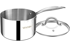 VENTION Pentolino Induzione Acciaio Inox con Beccuccio, Casseruola 14 cm 1L con Coperchio (Acciaio Inossidabile 3 Strati)