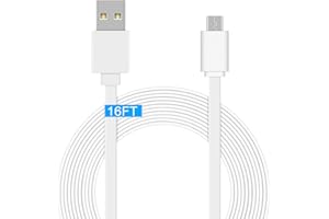 FASTSNAIL 16.4ft Extension Power Cable for Neos SmartCam, Nest Camera Indoor, YI Camera, Blink Camera Indoor, WyzeCam Pan, Netvue, Arlo Q etc, USB Flat Charging Cable for Surveillance Cameras