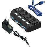 Tumao USB 3.0 Hub 4 Ports mit 5V 2A Netzteil, USB 3.0 Schalter Hub Ladegerät, Superspeed DatenHub USB 3.0 Kabel designt für i