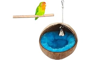 DWE Bird Nest for Cage, Natural Coconut Shell Bird Nest House with Warm Mat, Parrot Bed Nest Bird Cage Hanging Toys for Conure, Cockatiel, Budgies, Lovebird, Parakeets, Small Animals