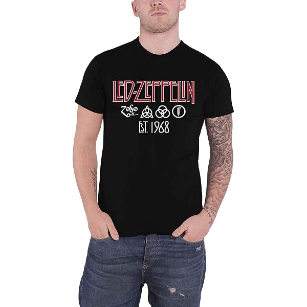 T-shirt Officiel Led Zeppelin - Manches Courtes, Coupe Standard, Logo Et Symboles Imprimés, Couleur Noire