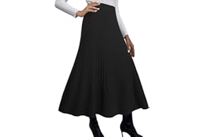 Adigaber Femmes Jupe Longue Taille Haute Tricot Plissé Jupe Ligne A Taille élastique Jupe d'hiver