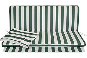 GHIOCUSCINI | Cuscino da Esterno per Dondolo da Giardino, Rigato Verde con Tettuccio, Cotone 100%, Sfoderabile, 135 cm, Spessore 6 cm, Made in Italy