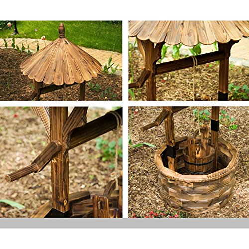 Gartenbrunnen aus Holz mit Dach, braun, Höhe 120cm, Durchmesser 65cm, geölt und brandbehandelt - 7