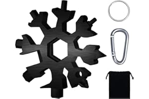 SUOKOUN 1 Stücke 18 in 1 Schneeflocken Multi-tool mit Karabiner und Schlüsselring, Geschenke für Männer, Edelstahl Tragbare Schneeflocken Multifunktionswerkzeug für Outdoor Abenteuer Camping (Schwarz)