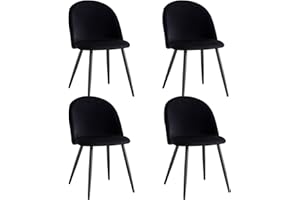 BenyLed Set di 4 Sedie da Pranzo, Sedie da Cucina con Rivestimento in Velluto Sedie da Soggiorno Moderne, con Gambe in Metallo Nero (Nero)