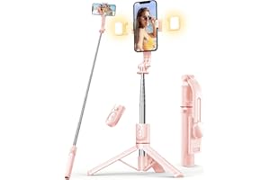 Selfie Stick mit Fülllicht, 114 cm Smartphone Stativ mit Fernauslöser Kompatibel mit iPhone 15/14/13/12/11 Pro/Max/Plus, Huawei, Xiaomi(Rosa)
