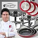 Este lote se compone de: San Ignacio PK357 batería de Cocina 5 Piezas y Juego de sartenes en Rojo, Cromado