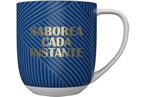 DRAEGER PARIS 1886 - Taza Cerámica 320 ml con Mensaje Dorado Saborea Cada Instante - Diseño Chic en Azul/Rosa, Apta para Lavavajillas, No Microondas - Regalo Elegante en Caja Decorativa