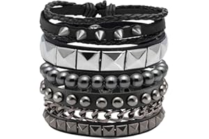 Eigso Bracciale In Pelle Da Motociclista Punk Rock Con Borchie A Spillo In Metallo Nero Per Uomo Donna