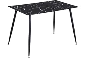 ‎GOLDFAN GOLDFAN Esstisch Glas Esszimmertisch Moderner Küchentisch Glastisch Wohnzimmertisch Marmor Tisch Rechteckiger Schwarz 110cm