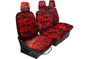 FSW - Red Camo Transit Custom Tailored Van Seat Covers - Heavy Duty Single And Double Passenger With Carpet Mat Set Of Waterproof Ford Transit Custom Seat Covers, Seat Protector - UK Manufactured