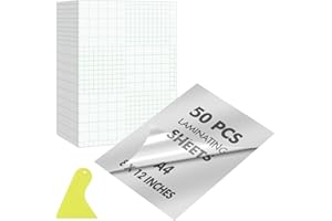 Poeland 50 Pcs Self Adhesive Clear Laminating Sheets, A4, 8 x 12 Inches, with a Scraper, No Machine Self Sealing Glossy Laminate Sheets for Card, Photo, Sticker Paper