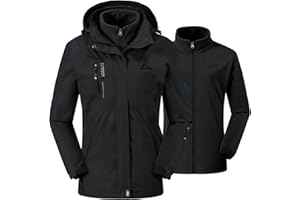 ‎DONHOBO donhobo Damen Outdoor 3-in-1 Skijacke mit Fleecejacke wasserdichte Regenjacke Winddicht Warm Winterjacke Doppeljacke Funktionsjacke mit Abnehmbare Kapuze