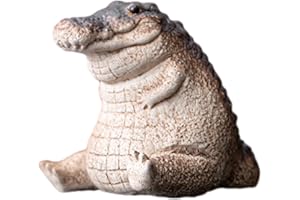 Tongdejing Alligator Baby Statue Ornament,Garden Crocodile Figurine Resin Animal Sculpture Tea Set Accessories Tea Ceremony Desk Pet for Tea Enthusiasts Lovers Tearoom Gifts(black+beige)