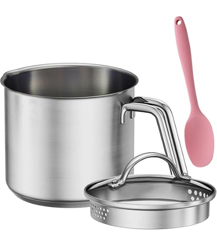 Stainless Steel Saucepan With Glass Lid, 14cm Milk Pot 1.5 Quart Stock Pot 6 Cups Burner Pot With Pour Spouts, Perfect For Milk, Sauces, Pasta, And