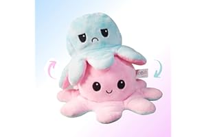 COLORS Giant Reversible Octopus Plush large - Happy and Sad Moody octopus Stuffed toy- Big size 40cm Octopus Plushie Reversable teddy - Flip Octopus shows your true Emotion! (Baby Pink Blue 40cm)